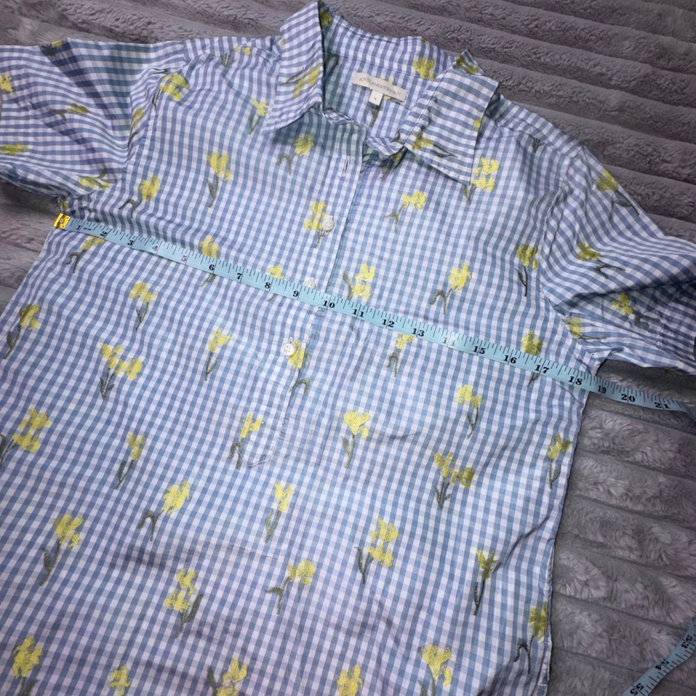 Ann Mashburn Women's Small Blue Gingham Floral Popover Shirt Dress Pockets Swish - Picture 8 of 14